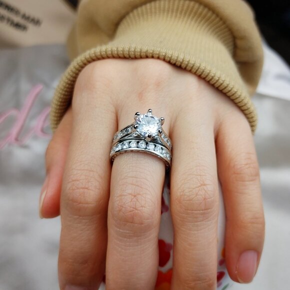 2Pcs Sterling Silver Luxury Engagement Rings for Women - Picture 5 of 5